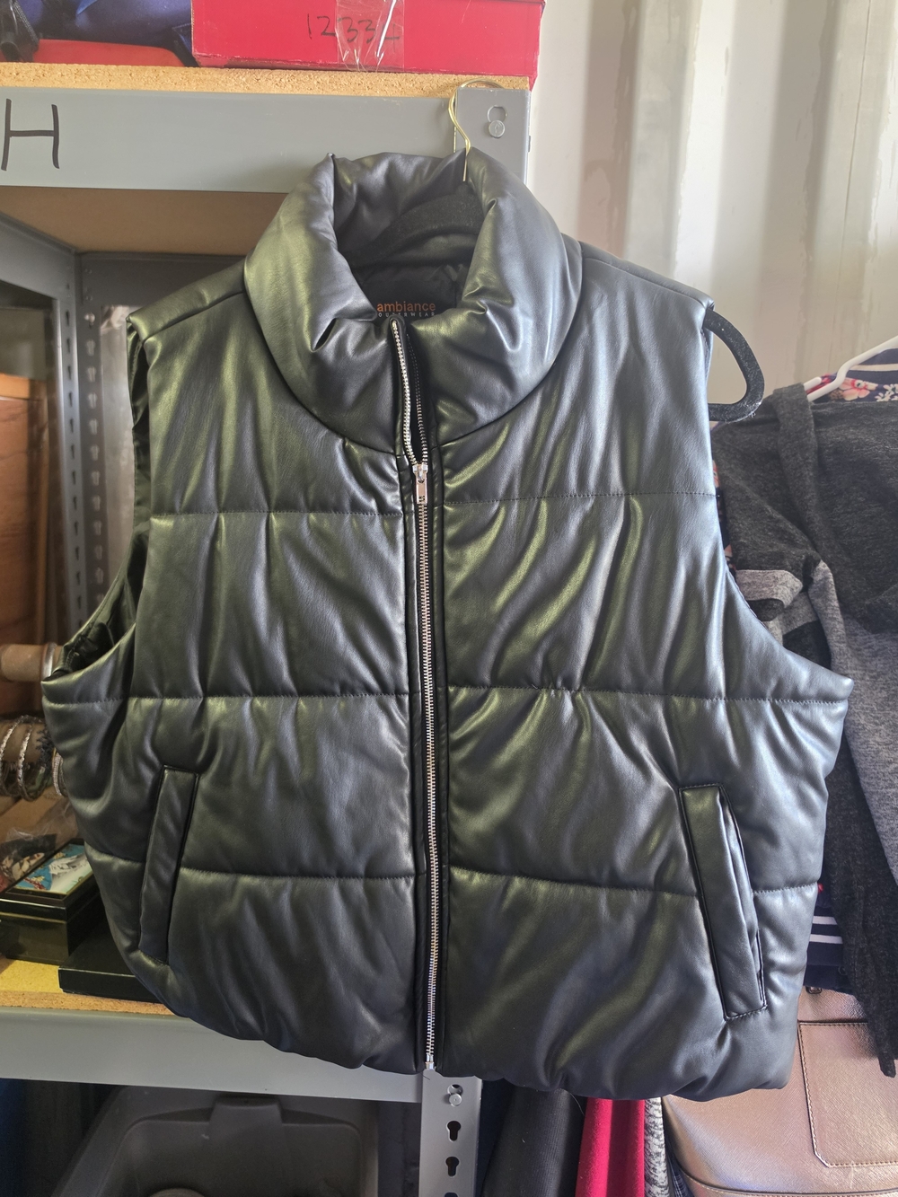 Ambiance Black Faux Leather Quilted Puffer Vest